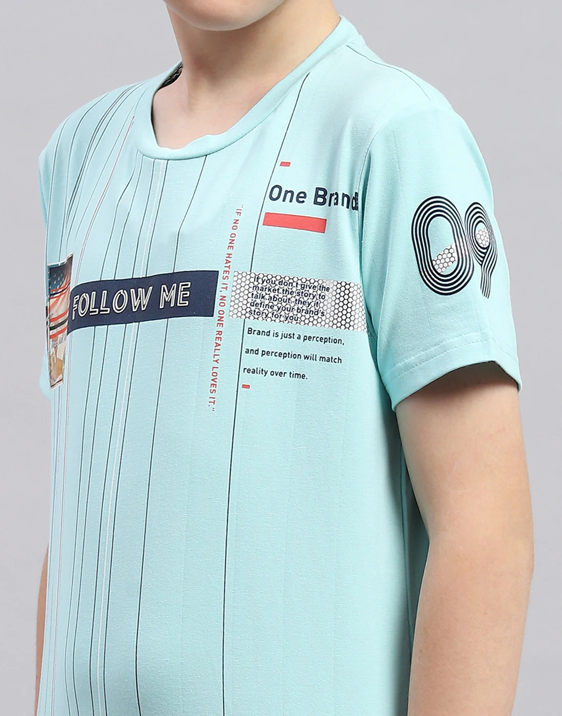 Boys Aqua Blue Printed Round Neck Half Sleeve T-Shirt - Image 6