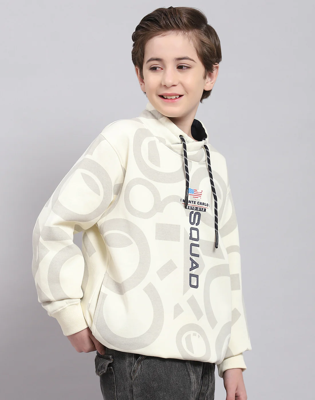 Boys Beige Printed F Neck Full Sleeve Sweatshirt - Image 4