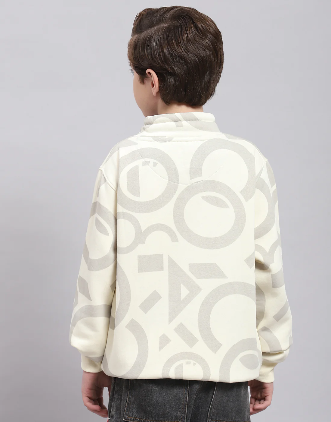 Boys Beige Printed F Neck Full Sleeve Sweatshirt - Image 5