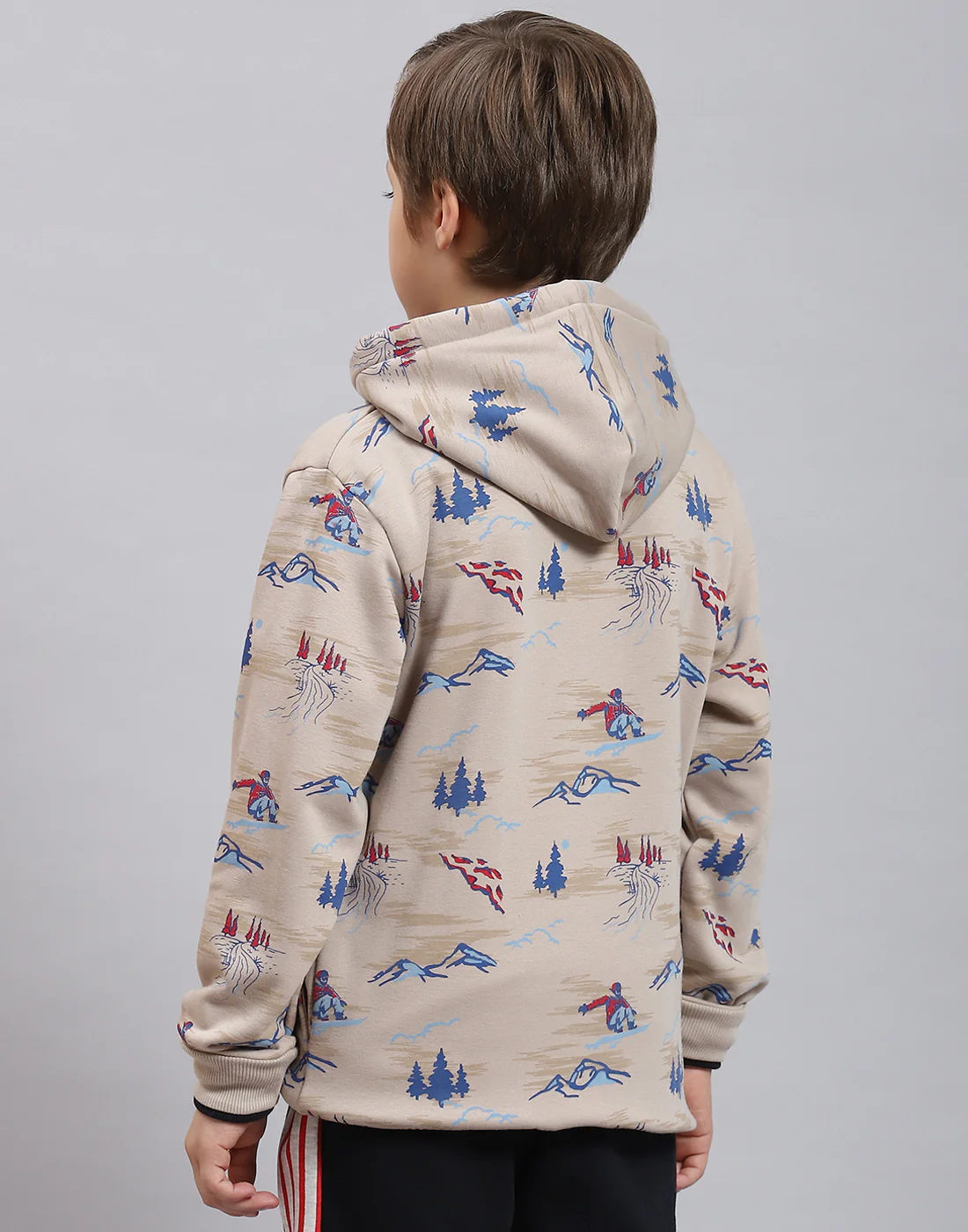 Boys Beige Printed Hooded Full Sleeve Sweatshirt - Image 6