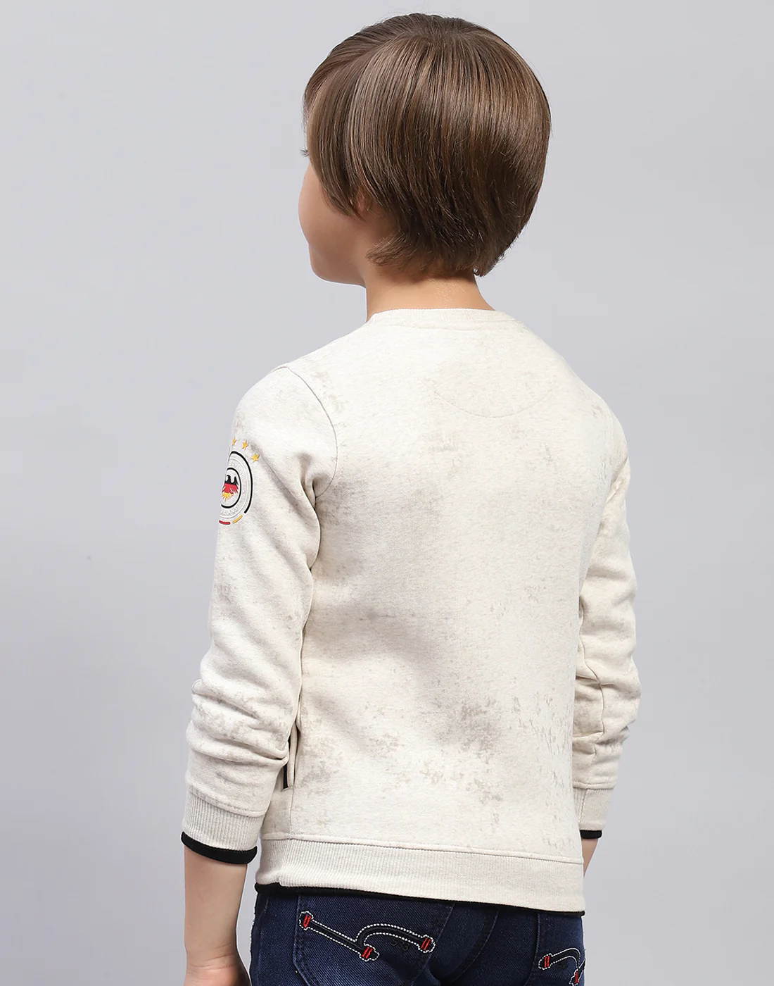 Boys Beige Printed Round Neck Full Sleeve Sweatshirt - Image 5