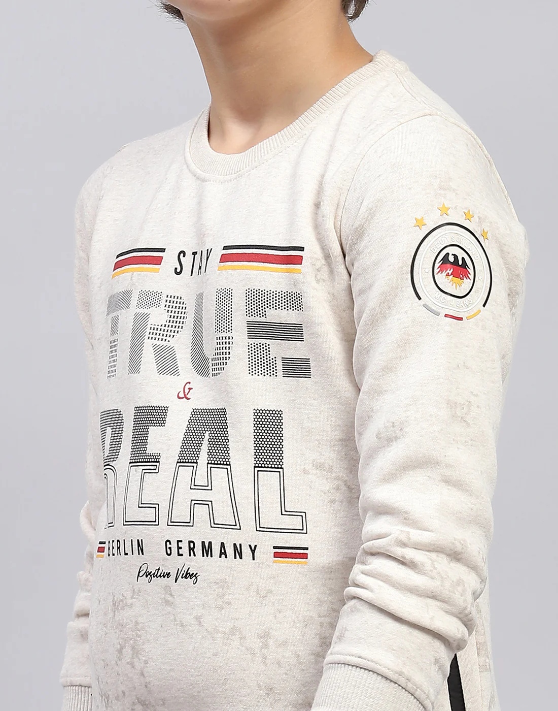 Boys Beige Printed Round Neck Full Sleeve Sweatshirt - Image 6