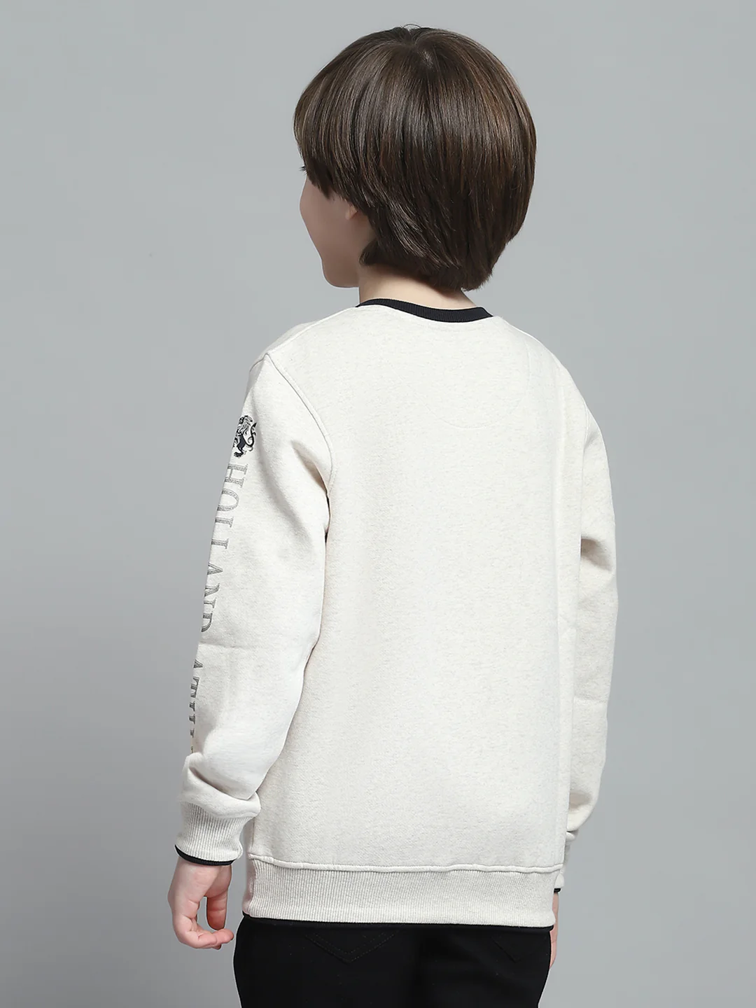 Boys Beige Printed Round Neck Full Sleeve Sweatshirt - Image 5