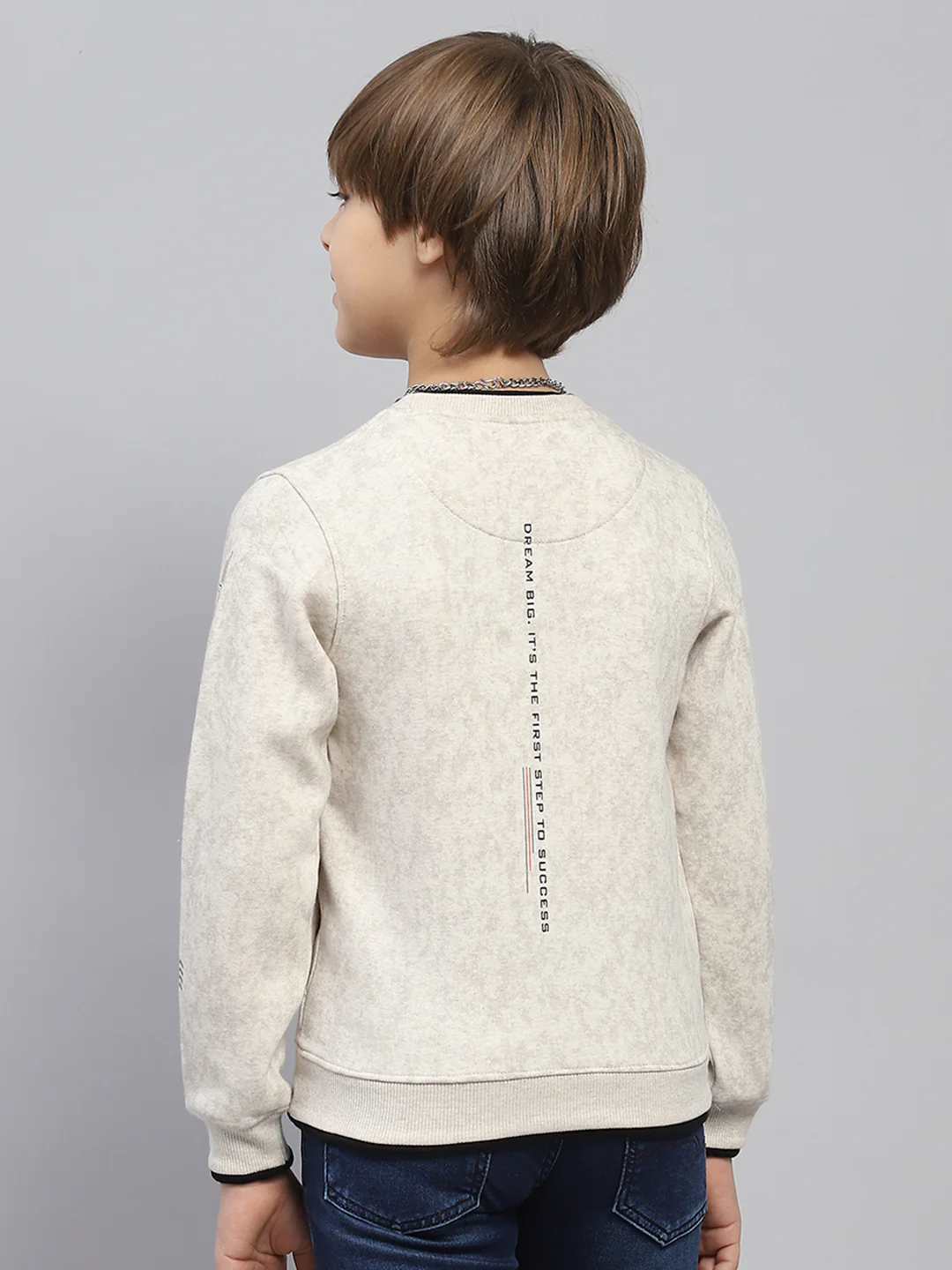 Boys Beige Printed Round Neck Full Sleeve Sweatshirt - Image 5