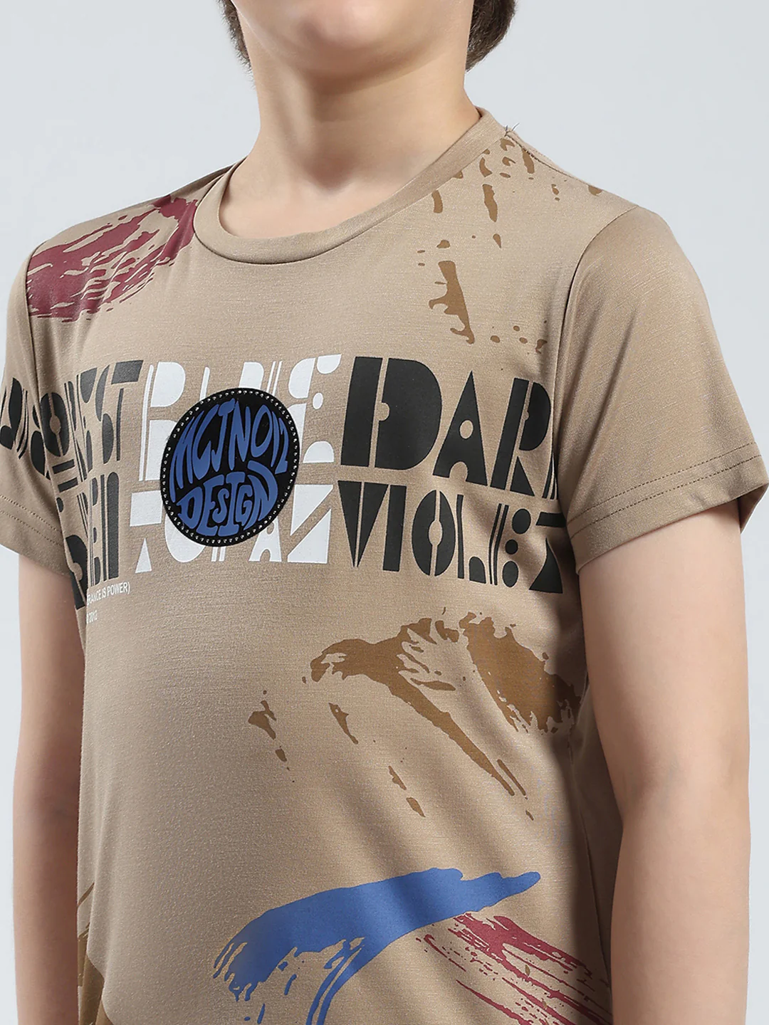 Boys Beige Printed Round Neck Half Sleeve T-Shirt - Image 7