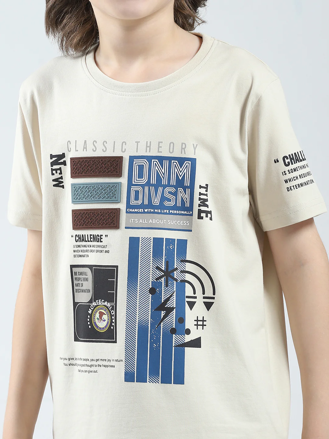 Boys Beige Printed Round Neck Half Sleeve T-Shirt - Image 6