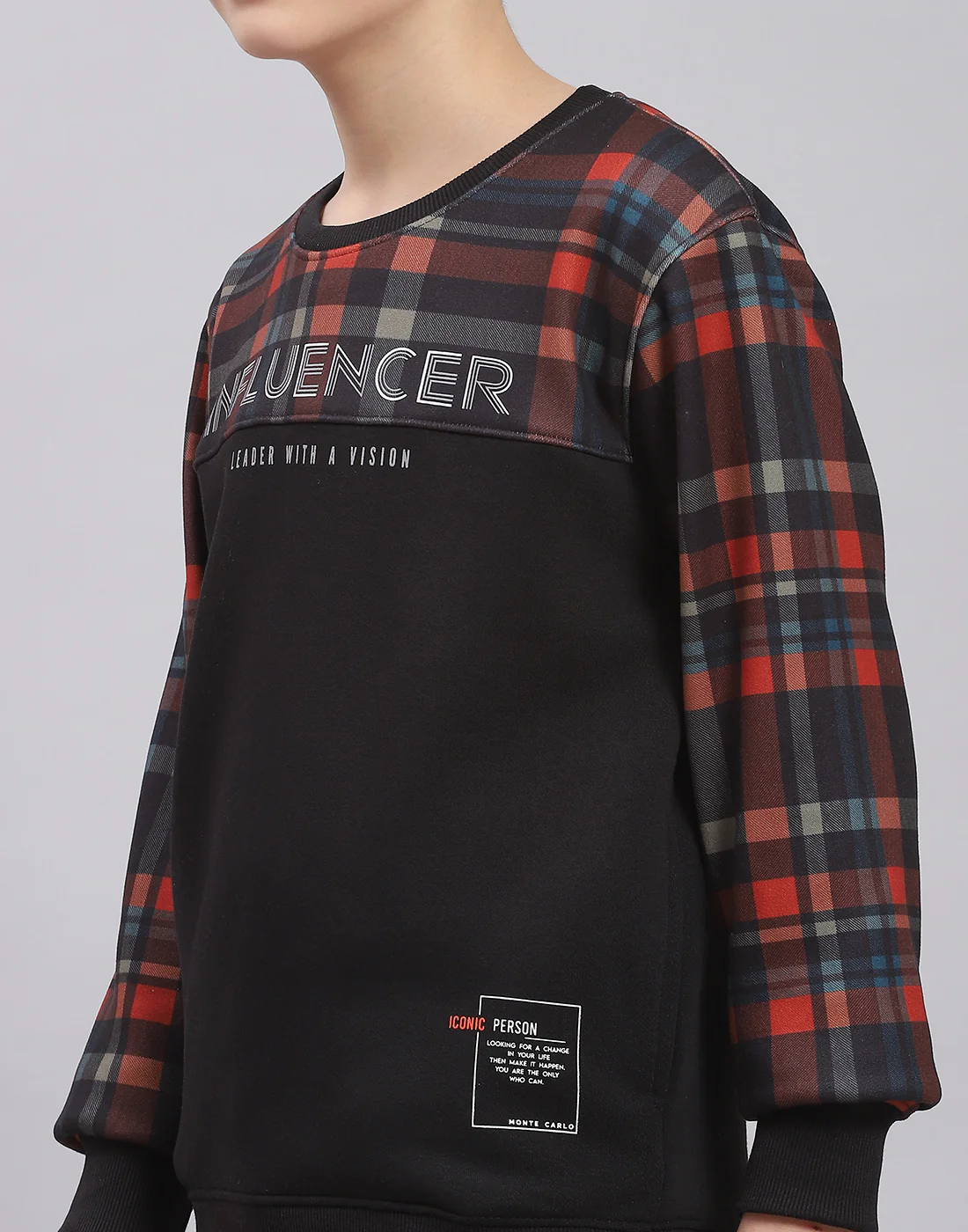 Boys Black Check Round Neck Full Sleeve Sweatshirt - Image 7