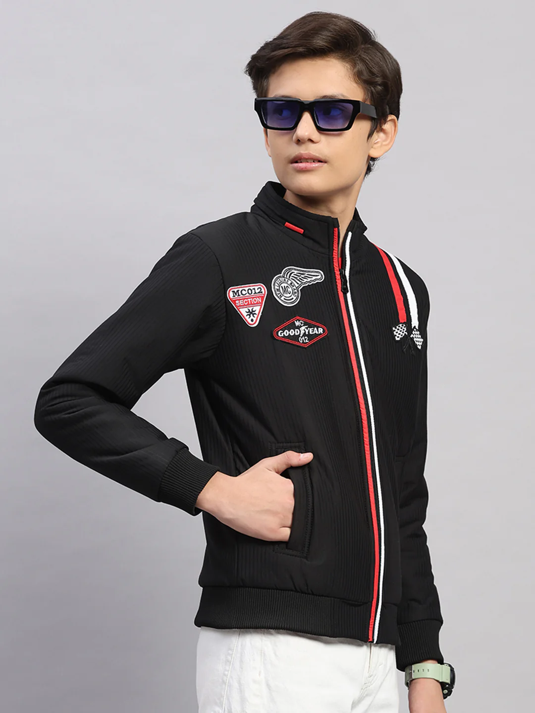 Boys Black Embroidered Collar Full Sleeve Jacket - Image 4