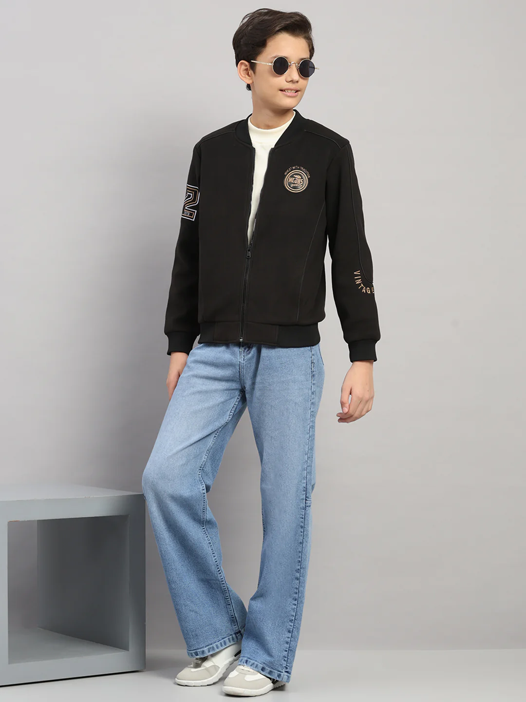 Boys Black Embroidered Collar Full Sleeve Jacket - Image 2