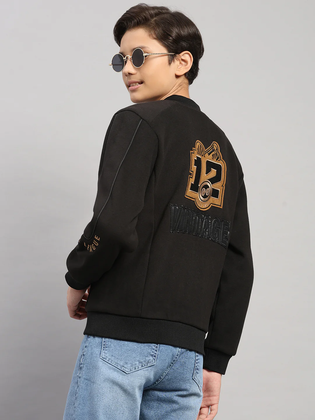 Boys Black Embroidered Collar Full Sleeve Jacket - Image 6