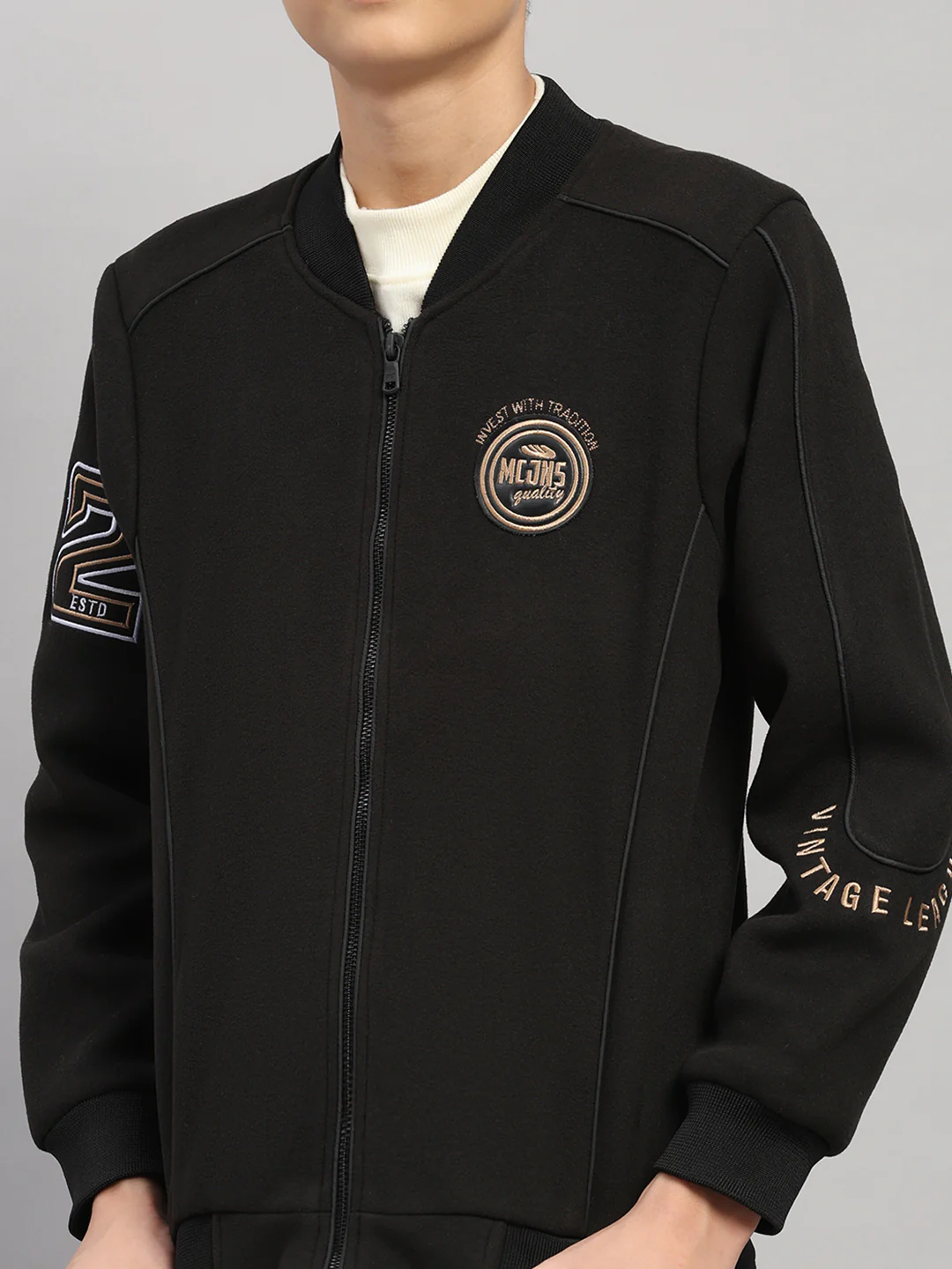 Boys Black Embroidered Collar Full Sleeve Jacket - Image 7
