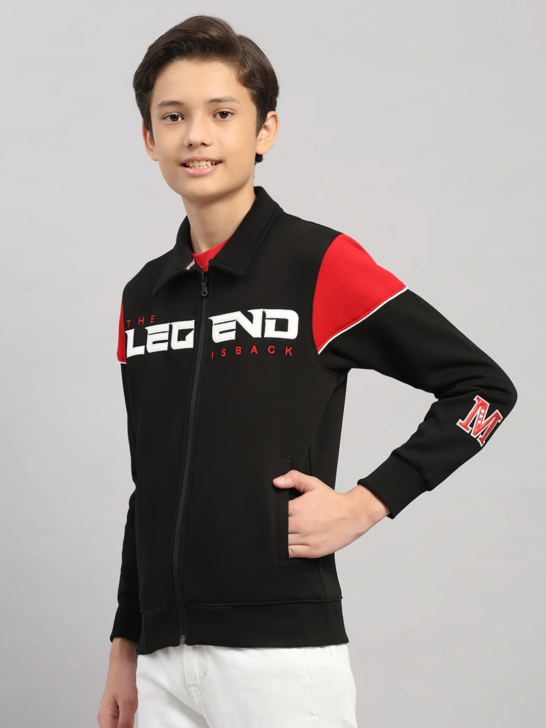 Boys Black Embroidered Collar Full Sleeve Shacket - Image 3