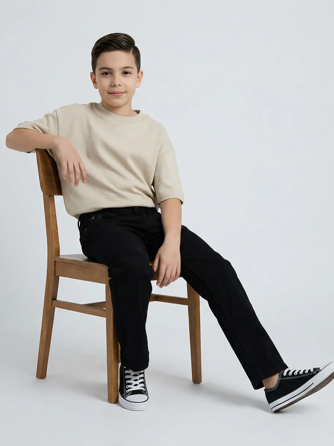 Boys Black Light Wash Straight Fit Denim - Image 5