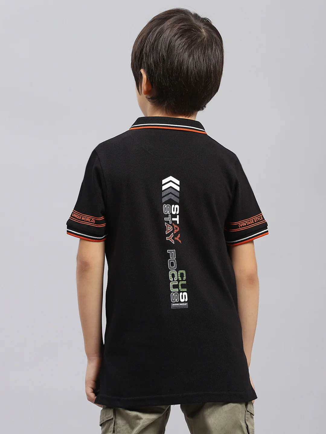 Boys Black Printed Collar Half Sleeve T-Shirt - Image 5