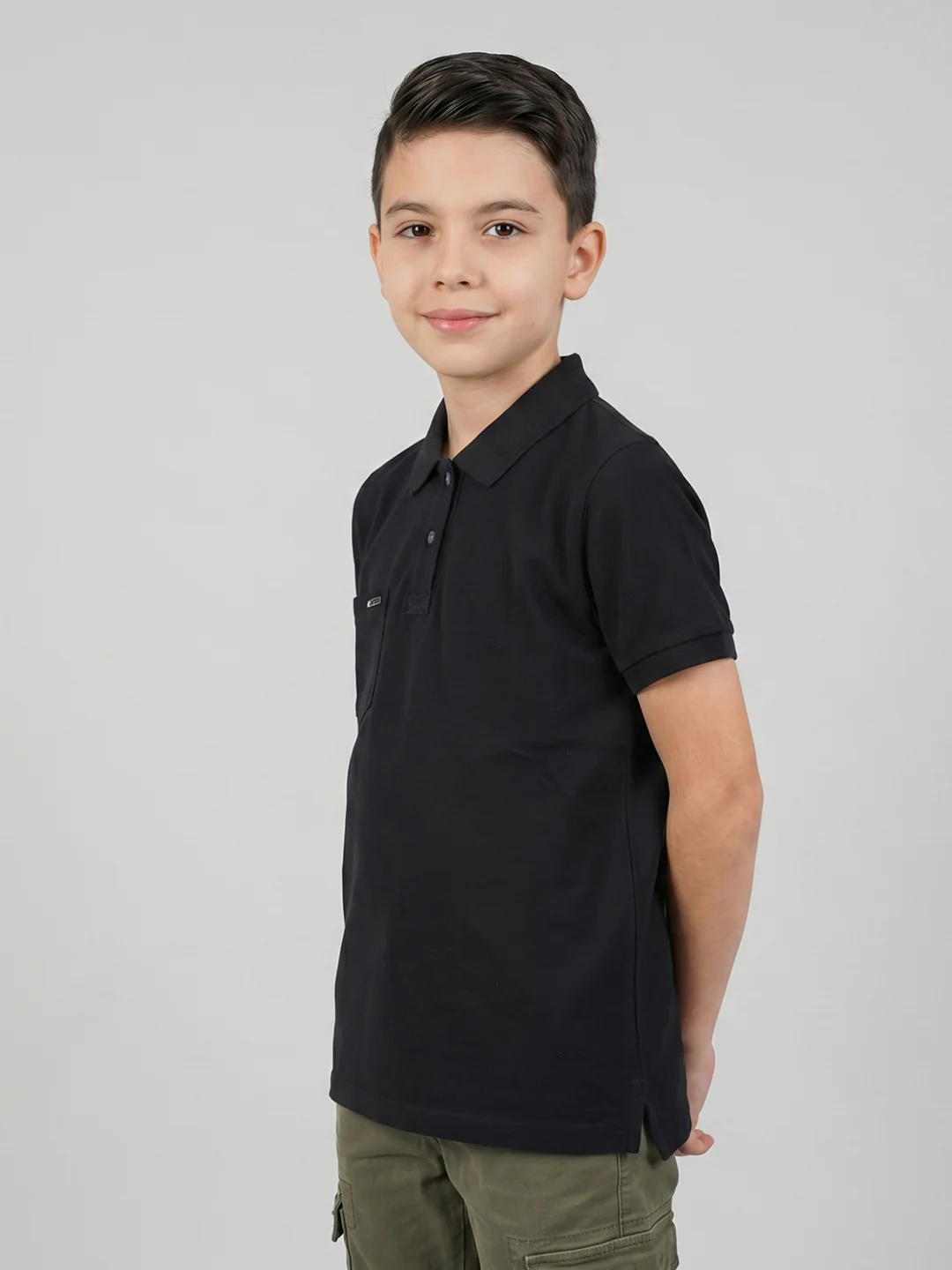 Boys Black Printed Collar Half Sleeve T-Shirt - Image 3