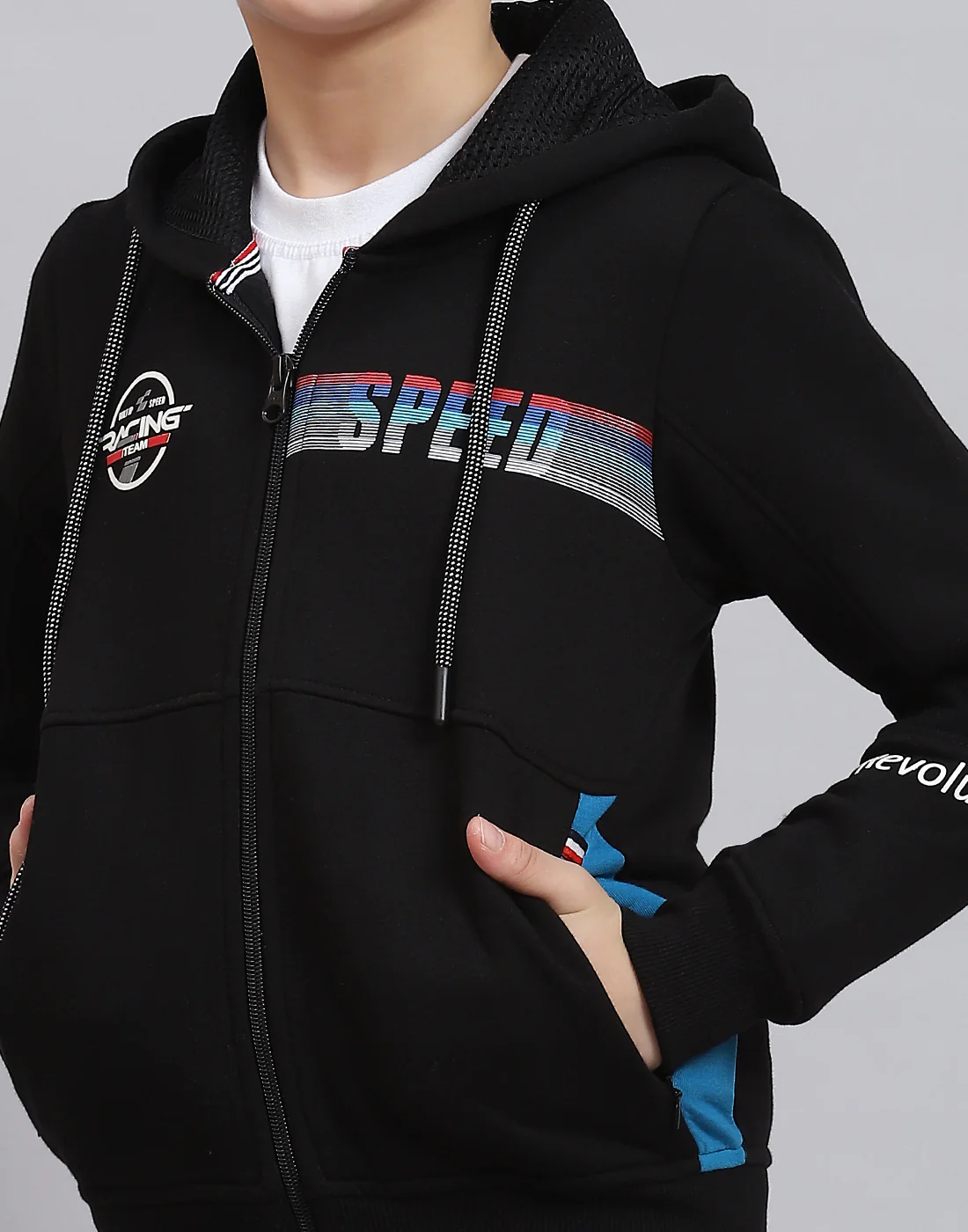Boys Black Printed Hooded Full Sleeve Sweatshirt - Image 7