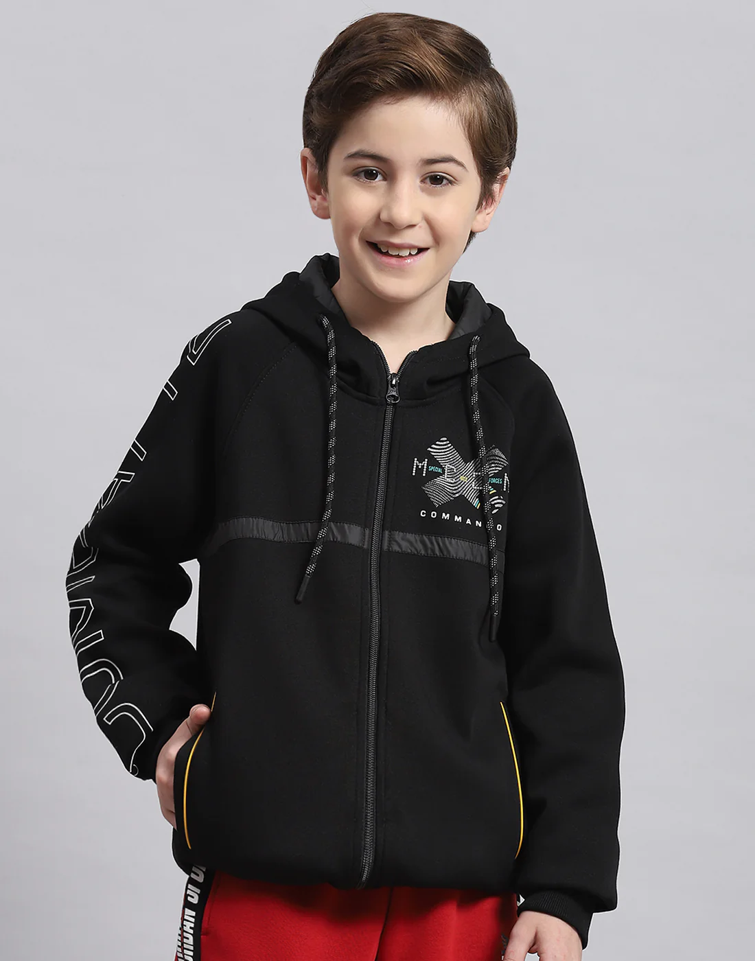 Boys Black Printed Hooded Full Sleeve Sweatshirt - Image 2
