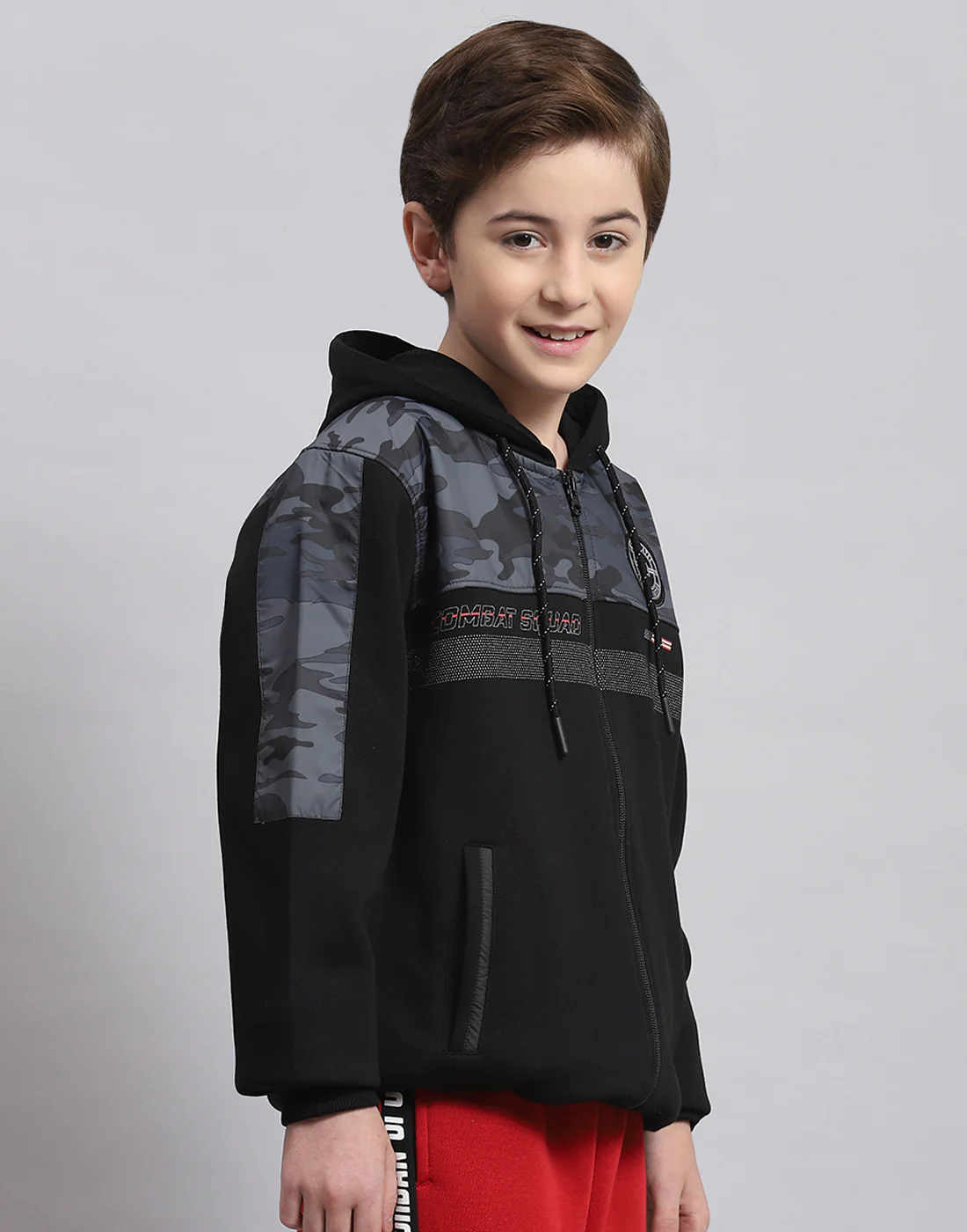 Boys Black Printed Hooded Full Sleeve Sweatshirt - Image 4