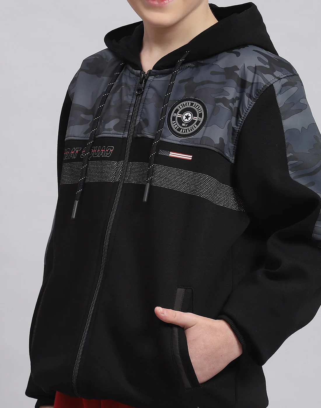 Boys Black Printed Hooded Full Sleeve Sweatshirt - Image 6