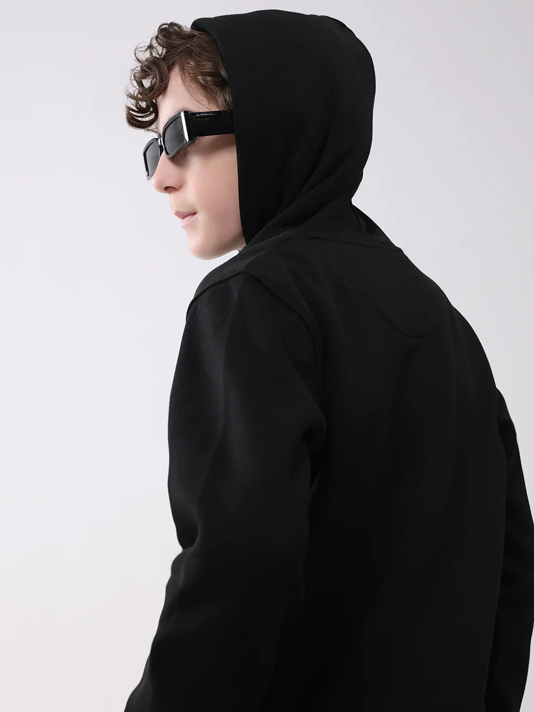 Boys Black Printed Hooded Full Sleeve Sweatshirt - Image 6