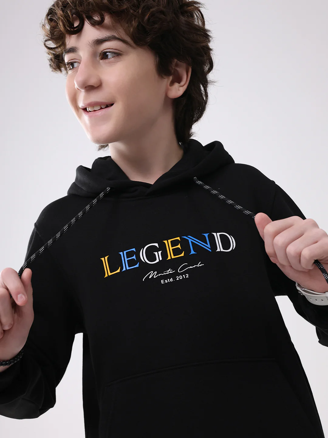 Boys Black Printed Hooded Full Sleeve Sweatshirt - Image 7