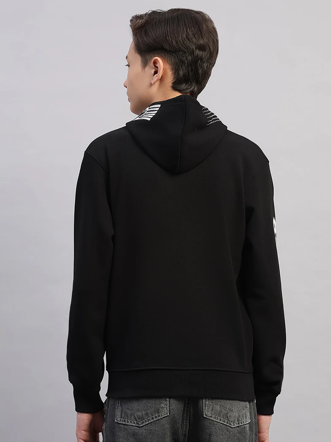 Boys Black Printed Hooded Full Sleeve Sweatshirt - Image 5