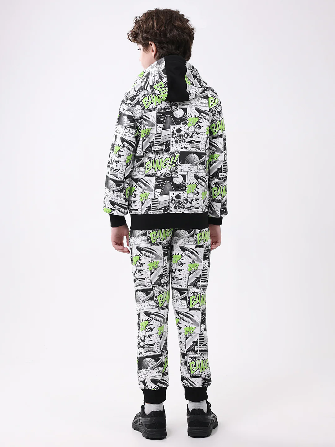 Boys Black Printed Hooded Full Sleeve Winter Tracksuit - Image 5