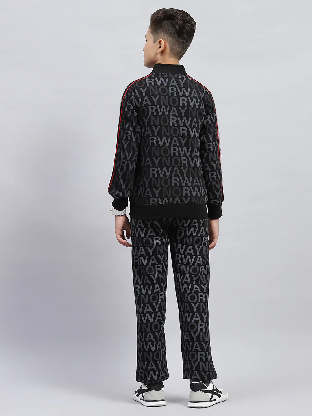 Boys Black Printed Mock Neck Full Sleeve Winter Tracksuit - Image 5