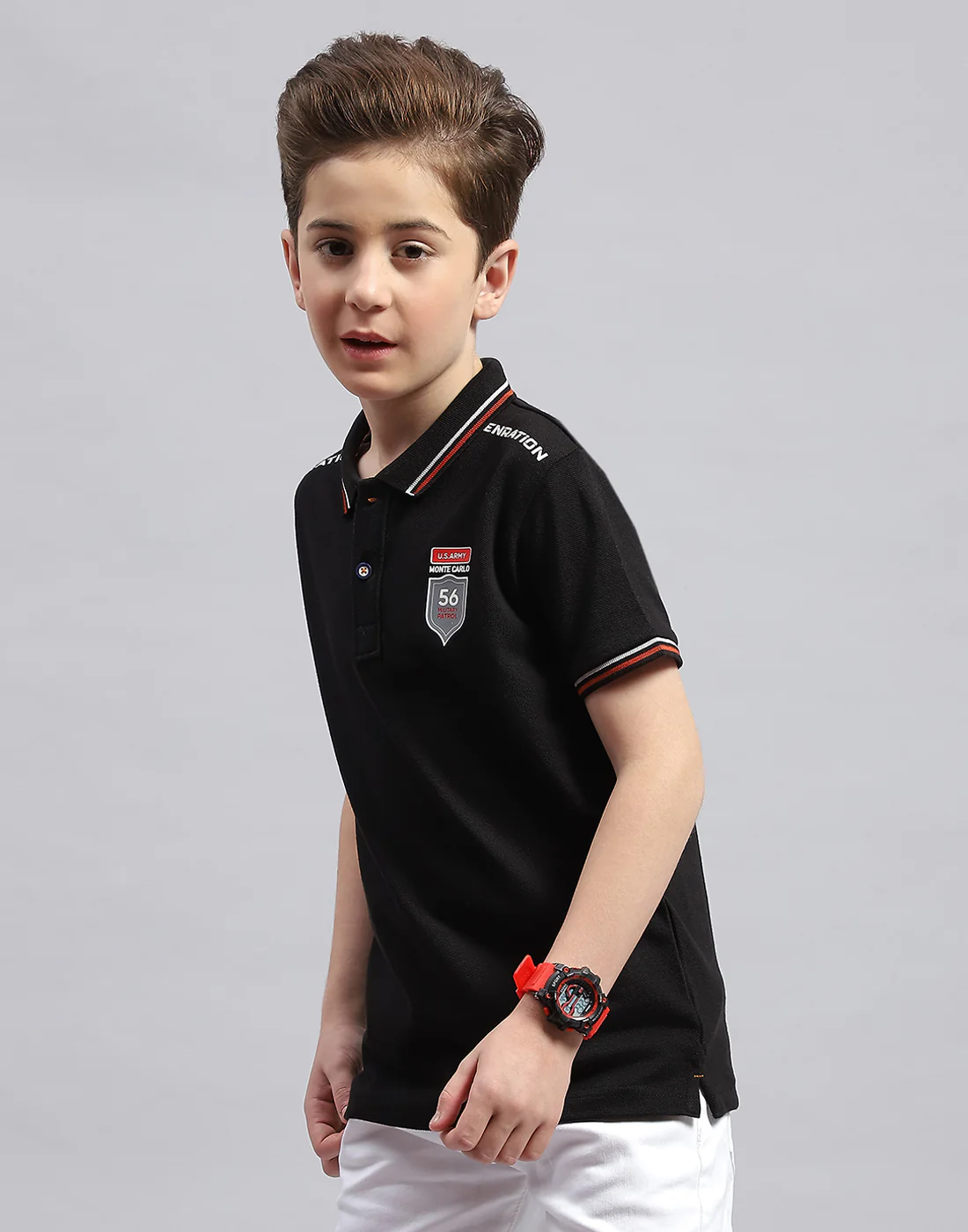 Boys Black Printed Polo Collar Half Sleeve T-Shirt - Image 3