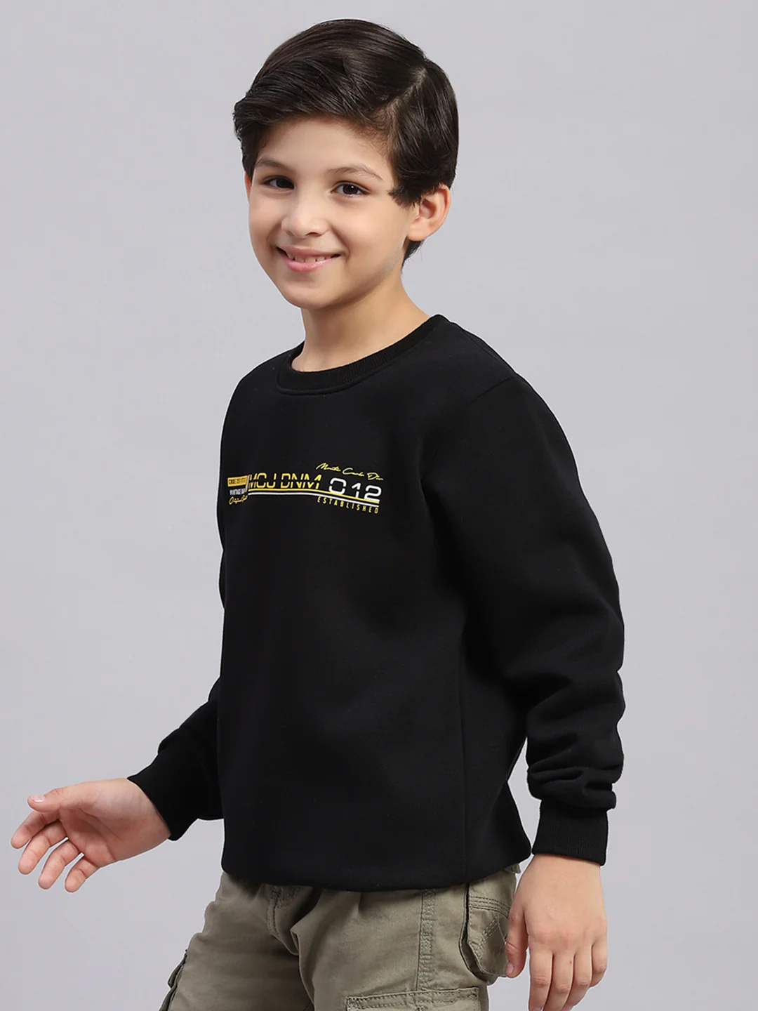 Boys Black Printed Round Neck Full Sleeve Sweatshirt - Image 3