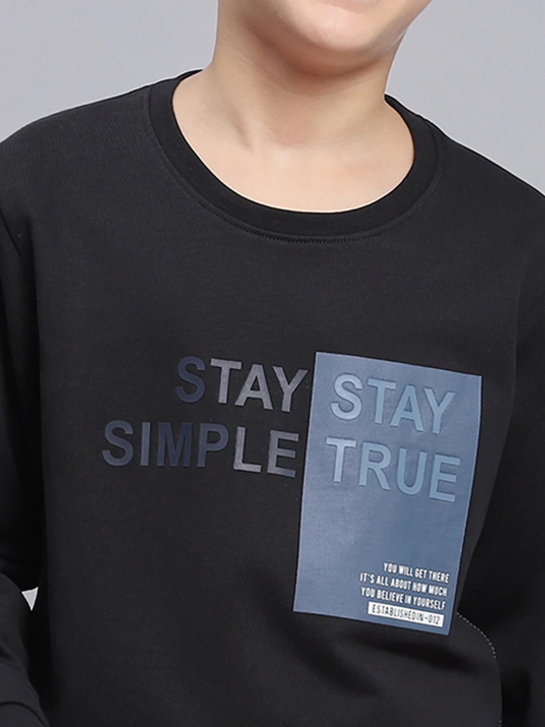 Boys Black Printed Round Neck Full Sleeve Sweatshirt - Image 6