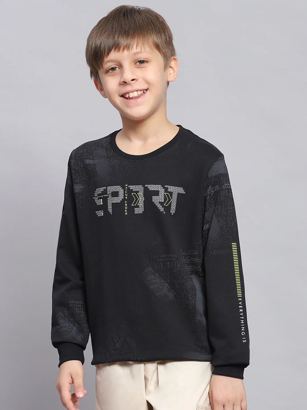 Boys Black Printed Round Neck Full Sleeve Sweatshirt - Image 2