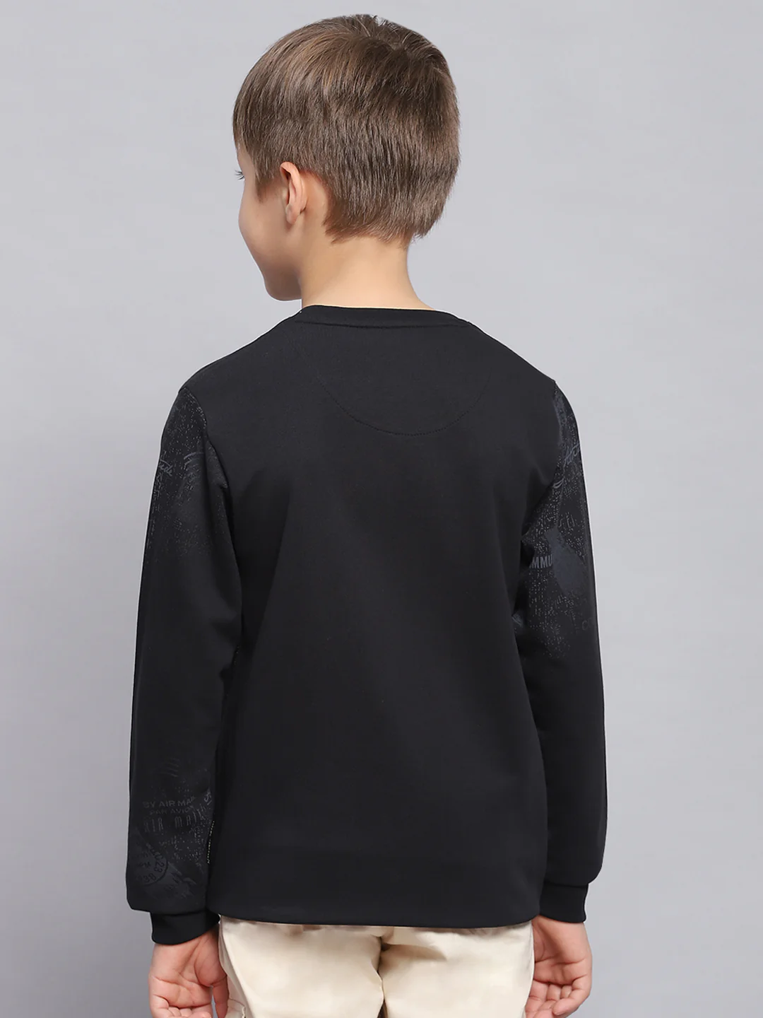 Boys Black Printed Round Neck Full Sleeve Sweatshirt - Image 5