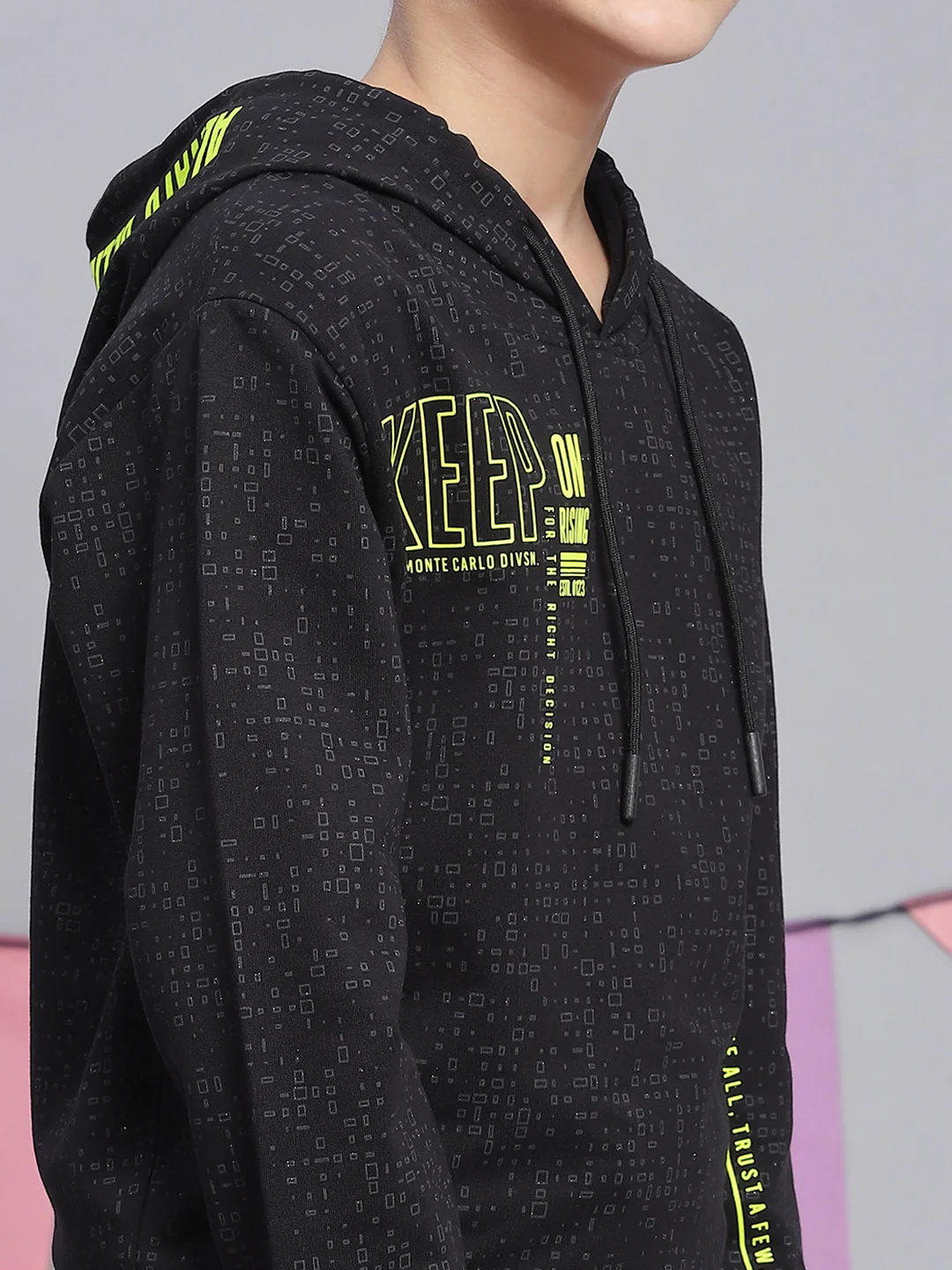Boys Black Printed Round Neck Full Sleeve Sweatshirt - Image 7