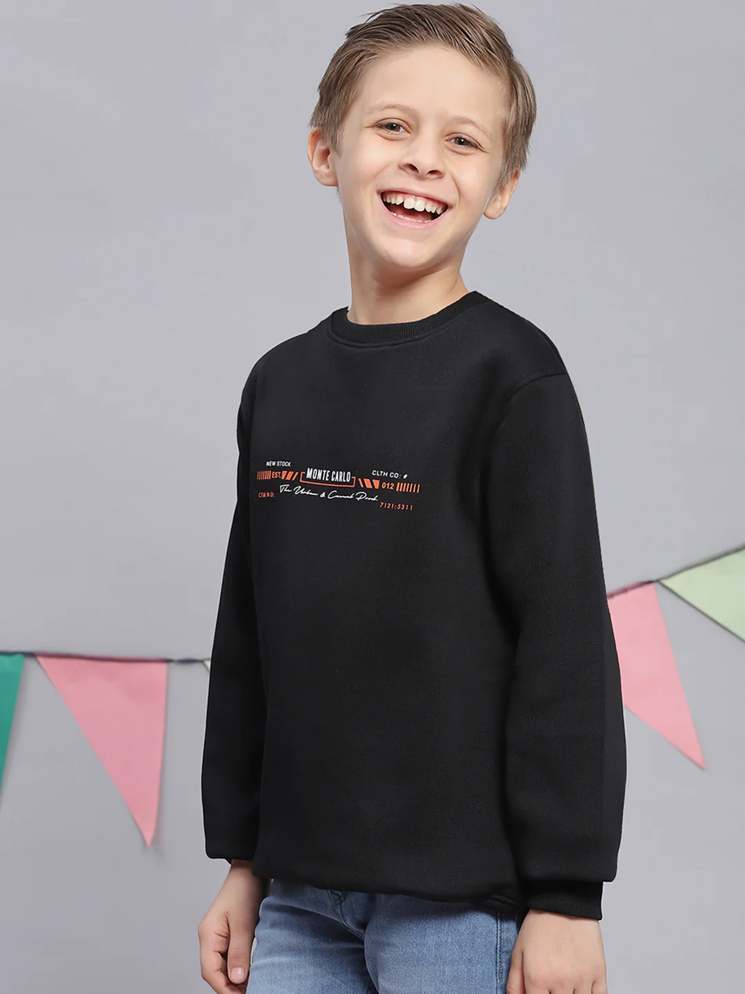 Boys Black Printed Round Neck Full Sleeve Sweatshirt - Image 3