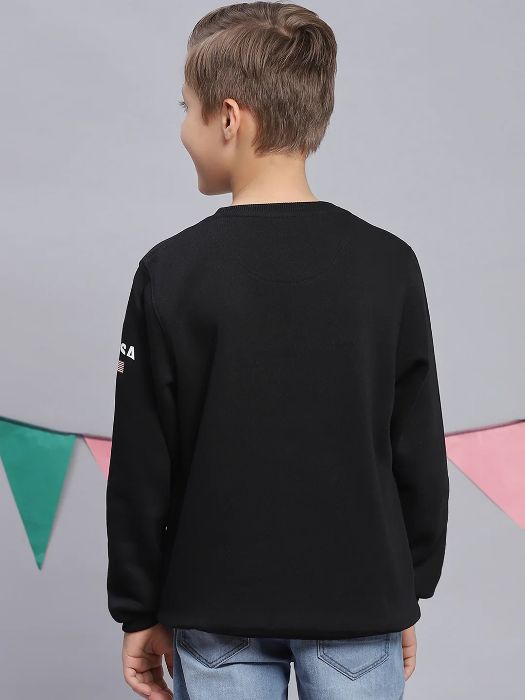 Boys Black Printed Round Neck Full Sleeve Sweatshirt - Image 5
