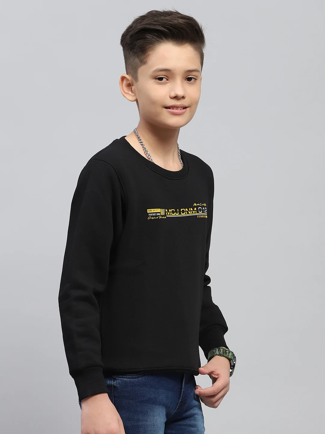 Boys Black Printed Round Neck Full Sleeve Sweatshirt - Image 4