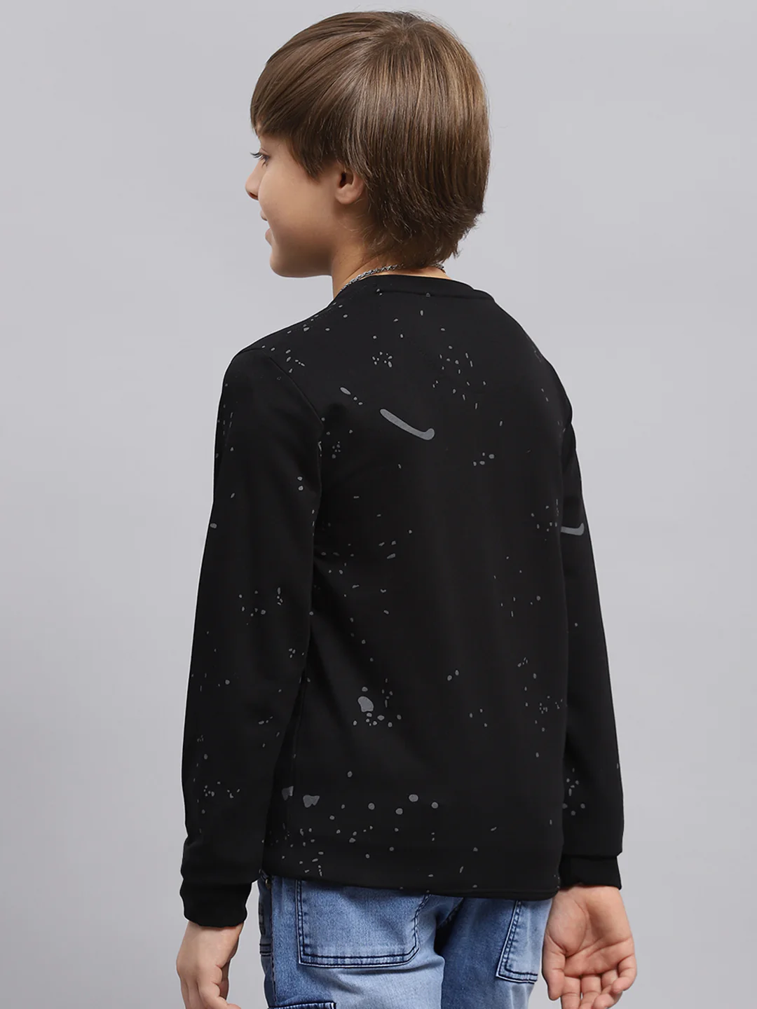 Boys Black Printed Round Neck Full Sleeve Sweatshirt - Image 5
