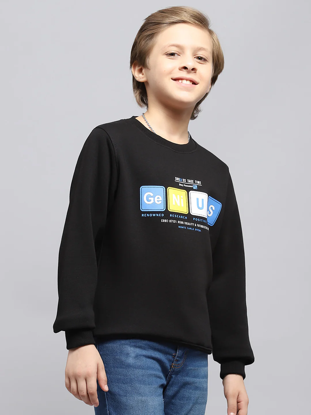Boys Black Printed Round Neck Full Sleeve Sweatshirt - Image 4