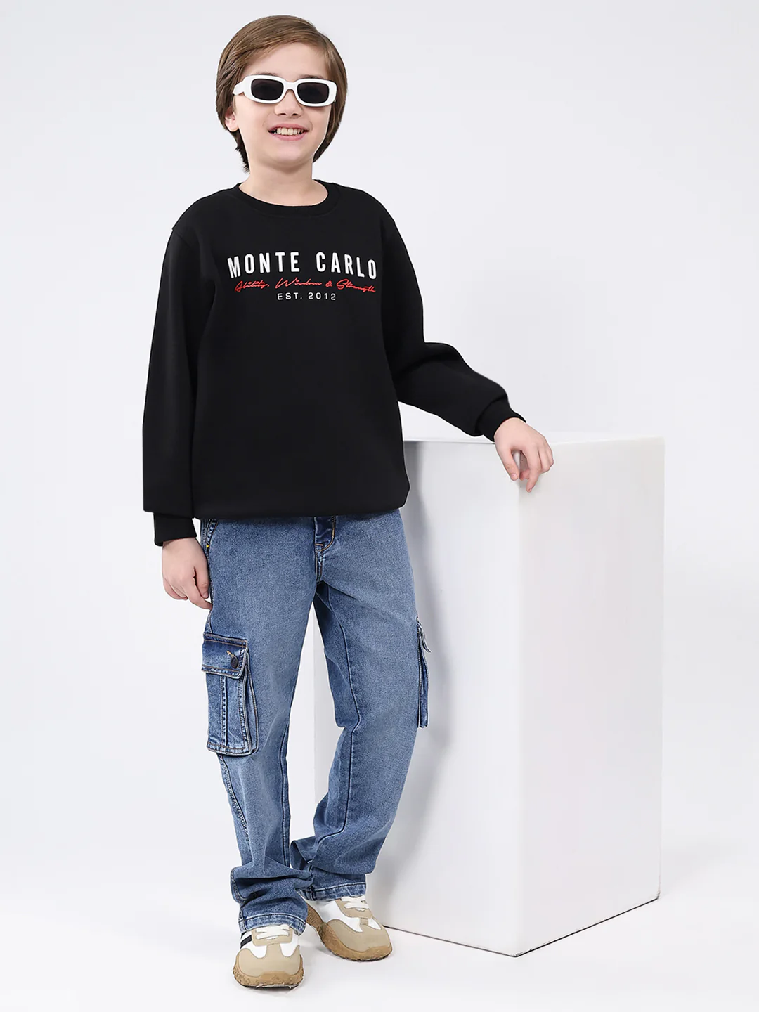 Boys Black Printed Round Neck Full Sleeve Sweatshirt - Image 2