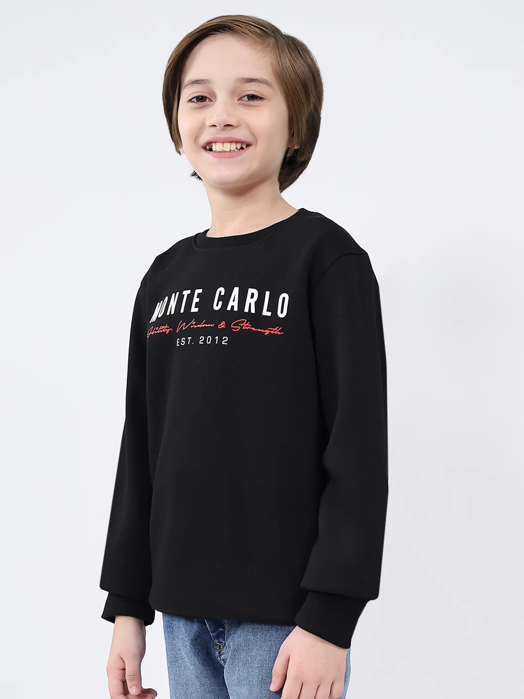 Boys Black Printed Round Neck Full Sleeve Sweatshirt - Image 3