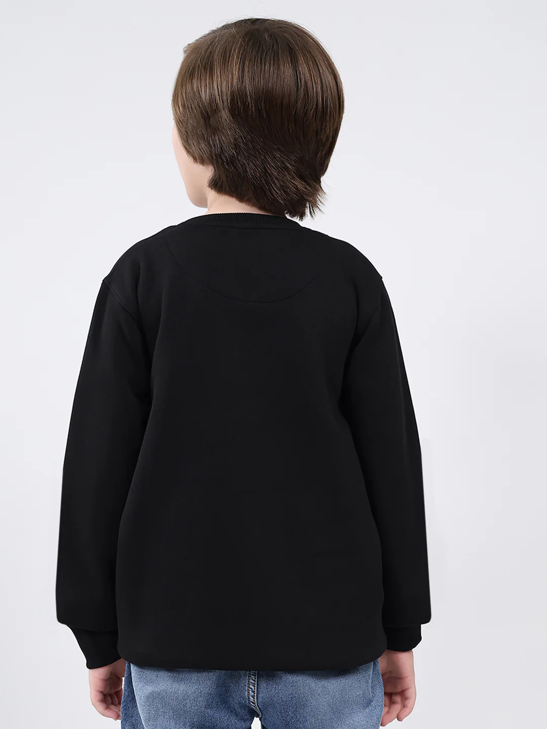 Boys Black Printed Round Neck Full Sleeve Sweatshirt - Image 5