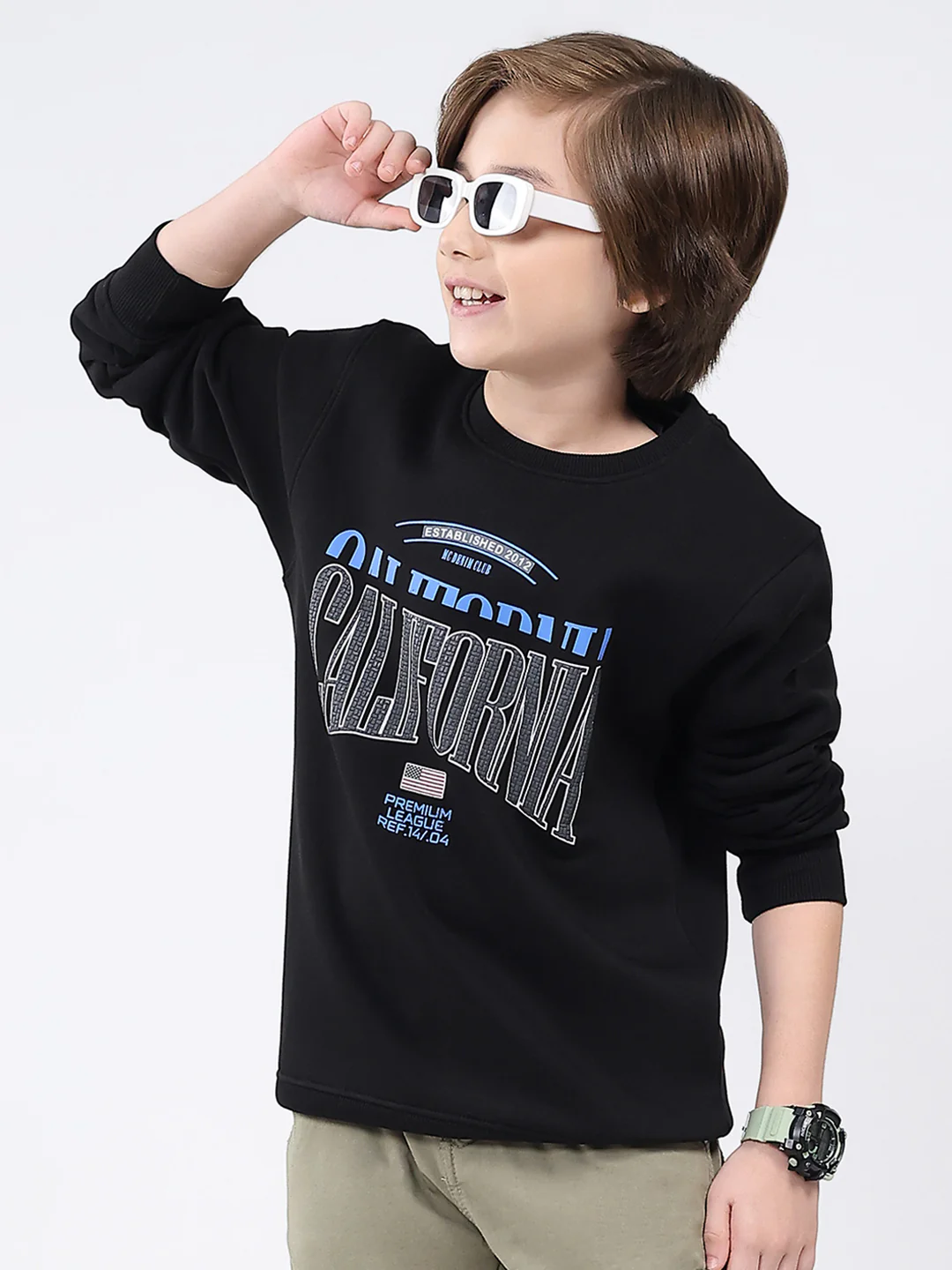 Boys Black Printed Round Neck Full Sleeve Sweatshirt - Image 6