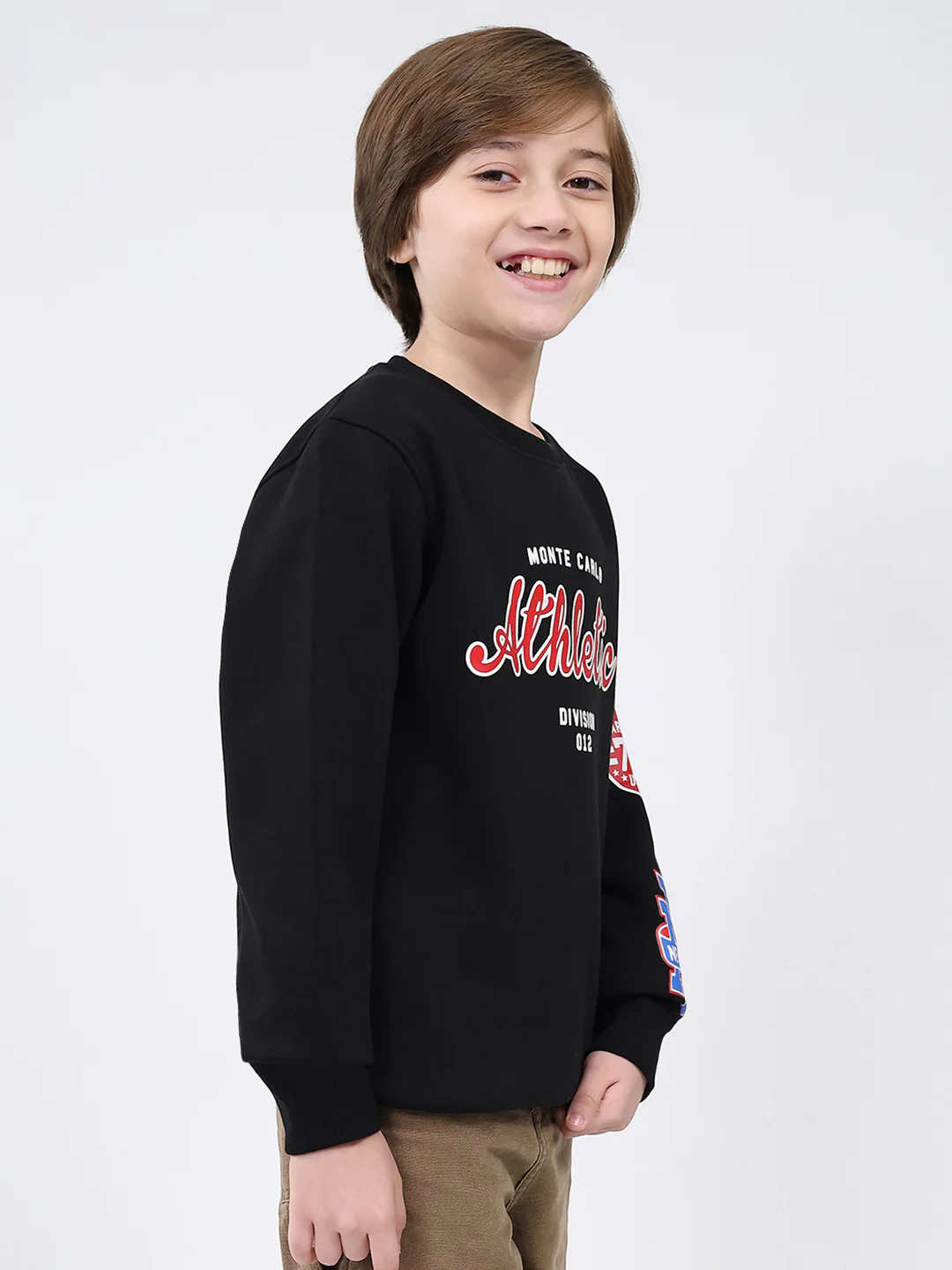 Boys Black Printed Round Neck Full Sleeve Sweatshirt - Image 4