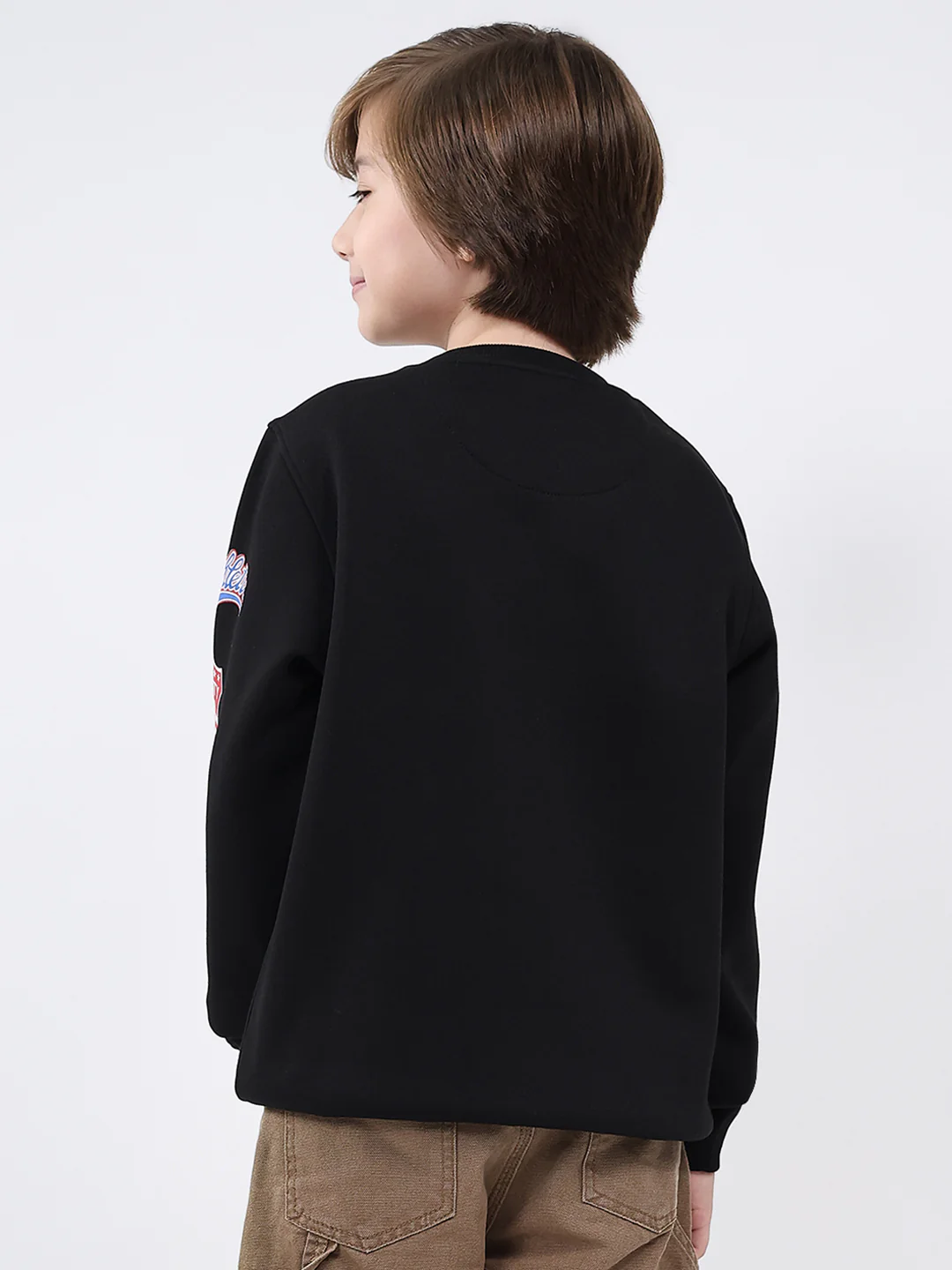 Boys Black Printed Round Neck Full Sleeve Sweatshirt - Image 5