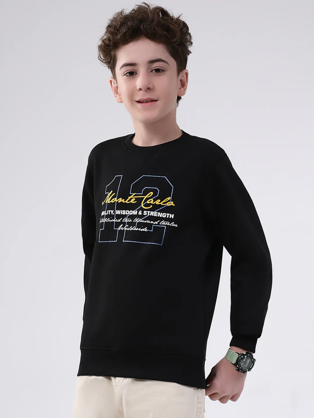 Boys Black Printed Round Neck Full Sleeve Sweatshirt - Image 3