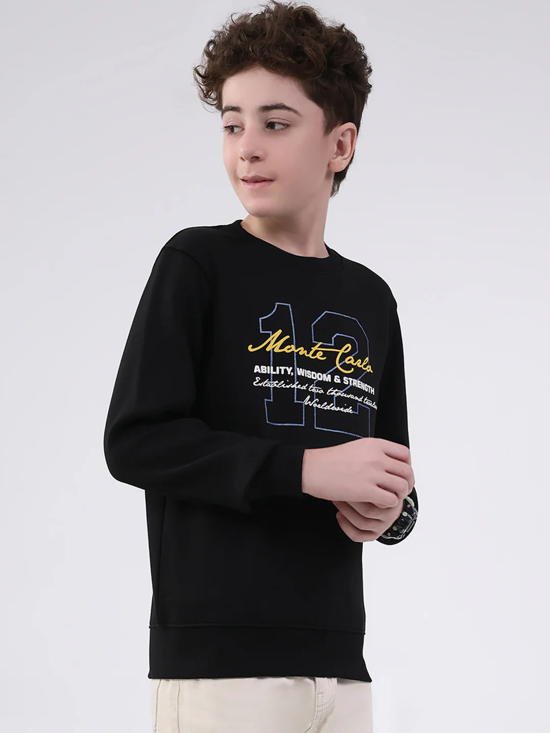 Boys Black Printed Round Neck Full Sleeve Sweatshirt - Image 4