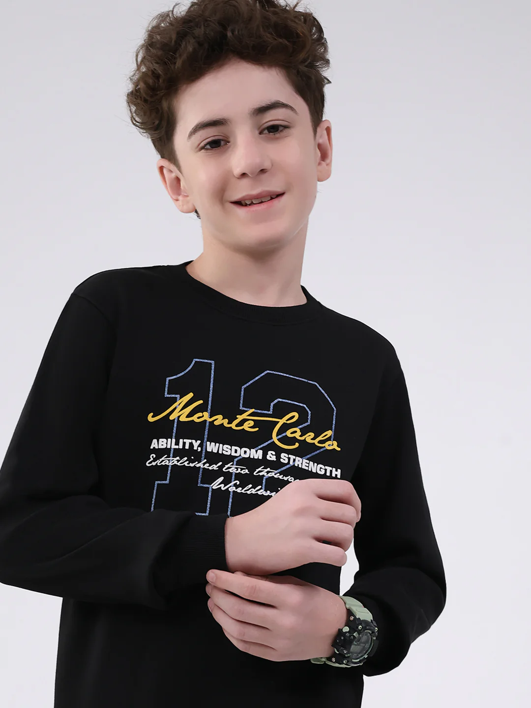 Boys Black Printed Round Neck Full Sleeve Sweatshirt - Image 6