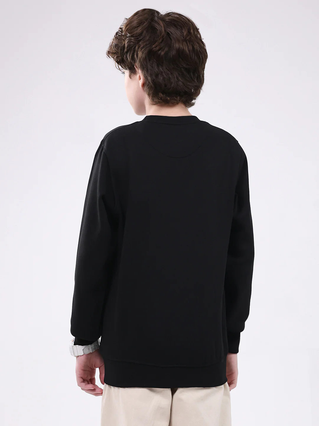 Boys Black Printed Round Neck Full Sleeve Sweatshirt - Image 5