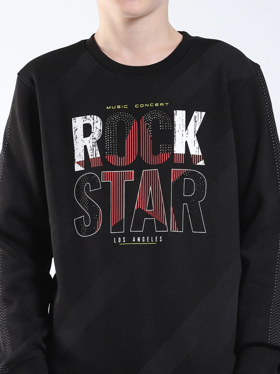 Boys Black Printed Round Neck Full Sleeve Sweatshirt - Image 6